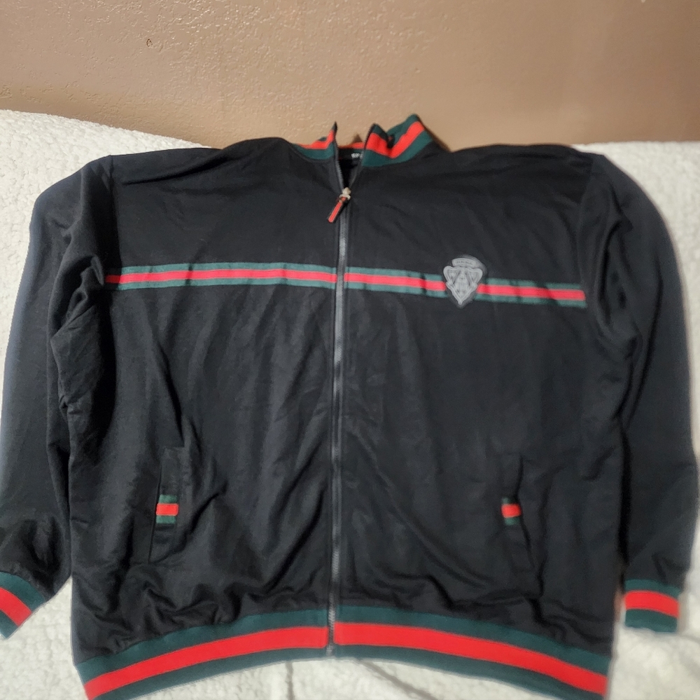 Men's Gucci Black Jacket with Red and Green Accents Track Jacket Sz.XXXXL